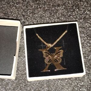 Gold Tone Butterfly X Pendant Necklace